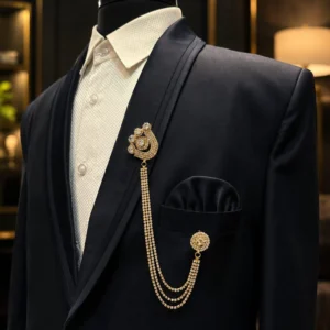 Royal Gold Crystal Brooch Chain for Men Elegant Lapel Pin with Multi-Layer Chain