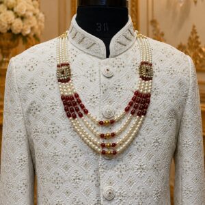Royal Pearl & Ruby Beads Groom Mala for Men