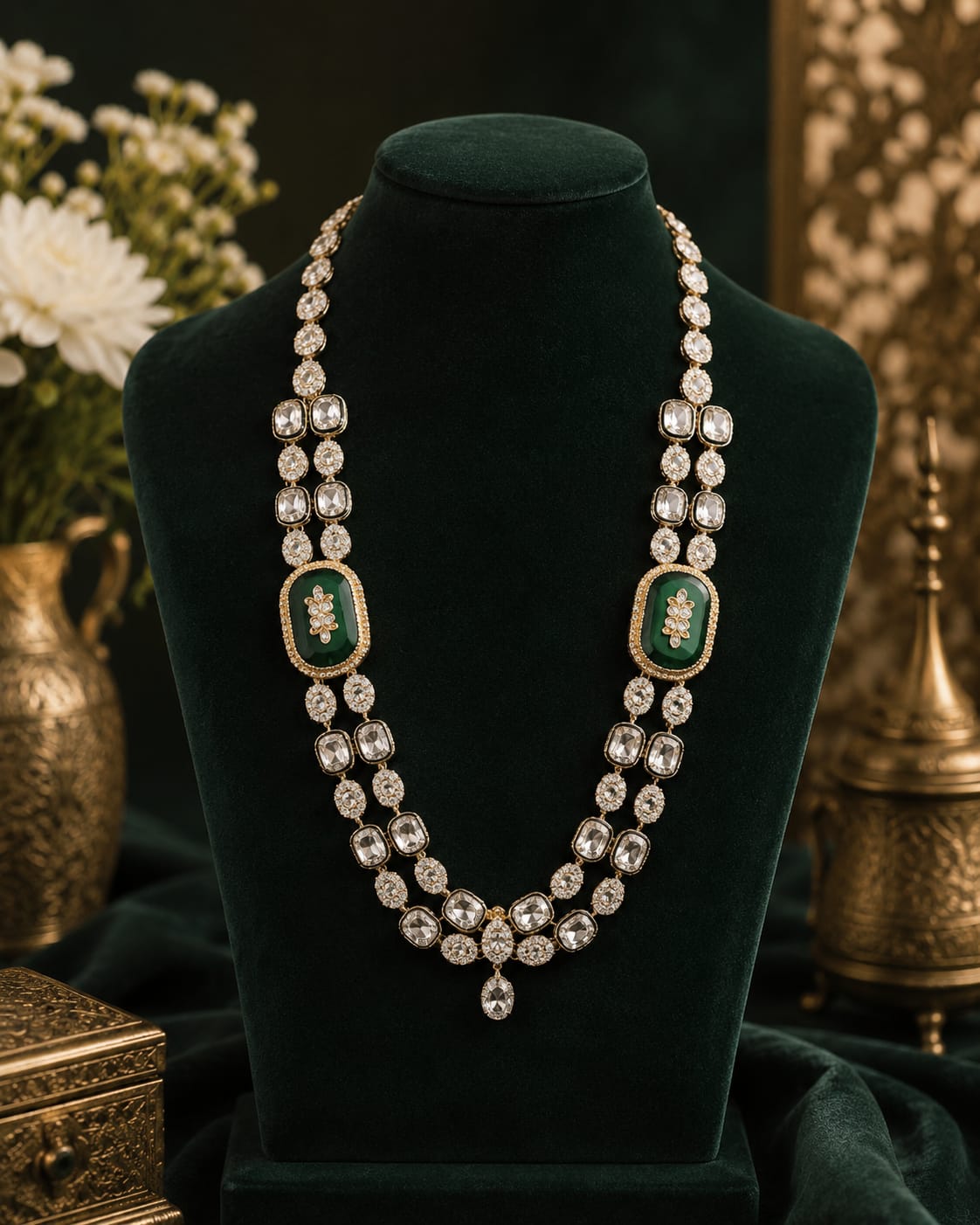 Royal Green Kundan Double Layer Mala for Men Royal Green Kundan Double Layer Mala for Men