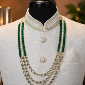 Royal Green Kundan Pearl Mala for Men