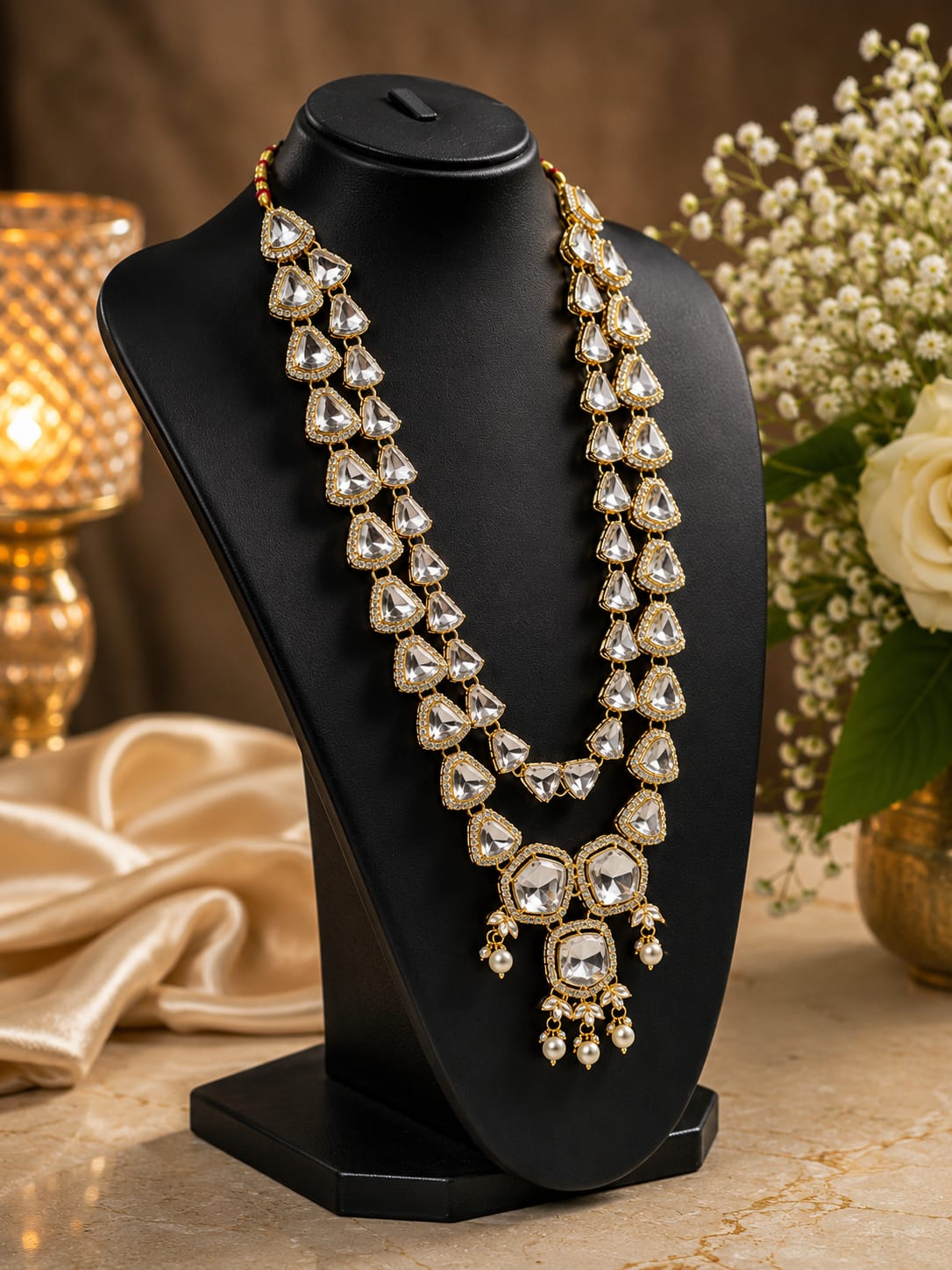 Double Layer Polki Necklace for Groom Double Layer Polki Necklace for Groom