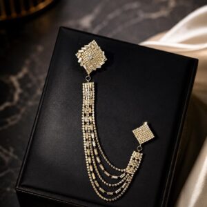 royal silver crystal brooch chain for men