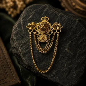Royal Lion & Elephant Chain Brooch for Men