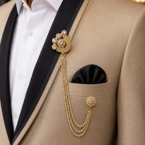 Royal Crystal Paisley Chain Brooch for Men