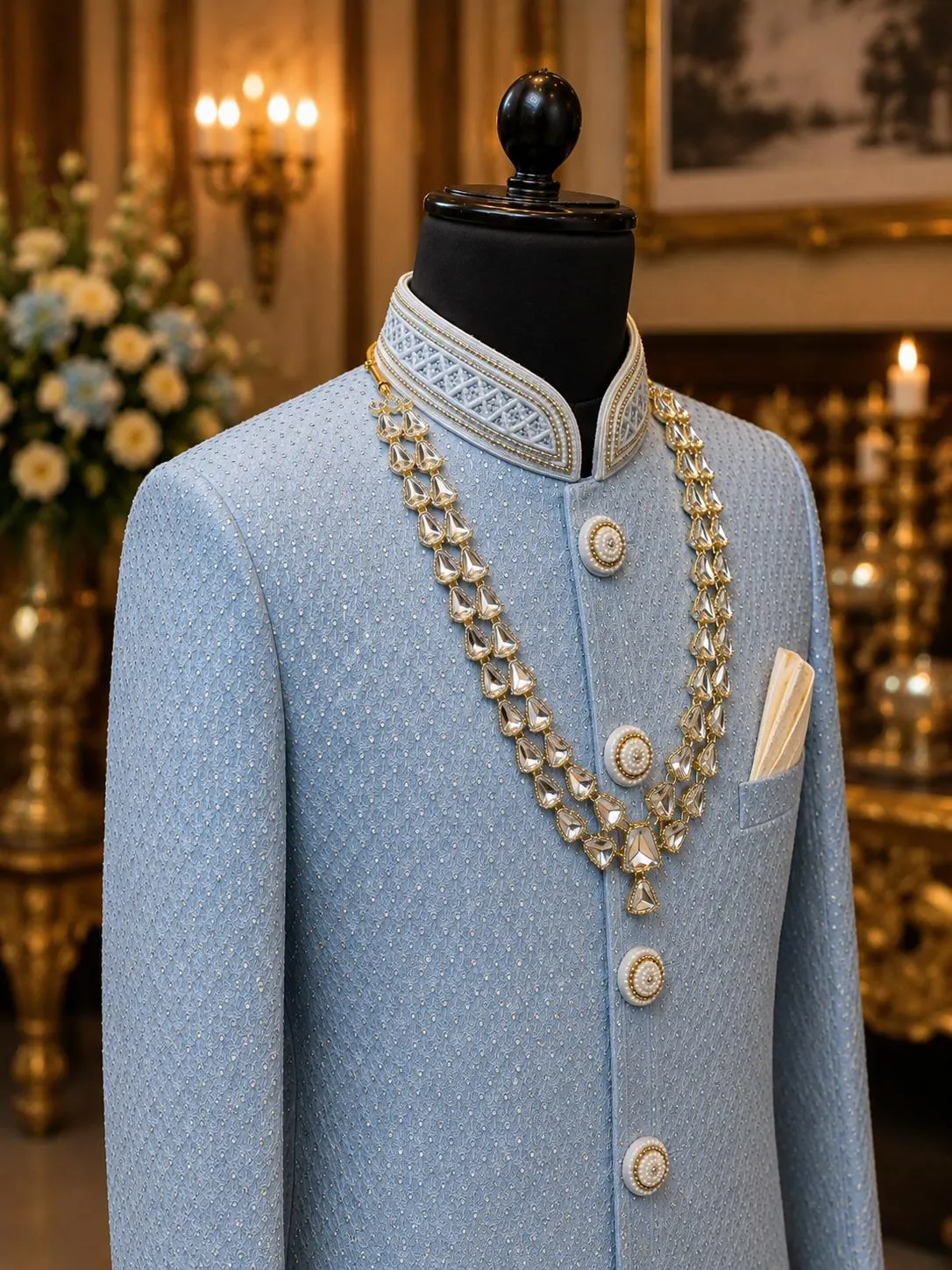 Gold-Tone Crystal Groom Sherwani Necklace Gold-Tone Crystal Groom Sherwani Necklace