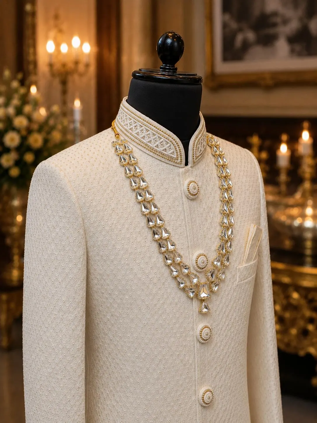 Gold-Tone Crystal Groom Sherwani Necklace Royal gold-tone crystal groom necklace