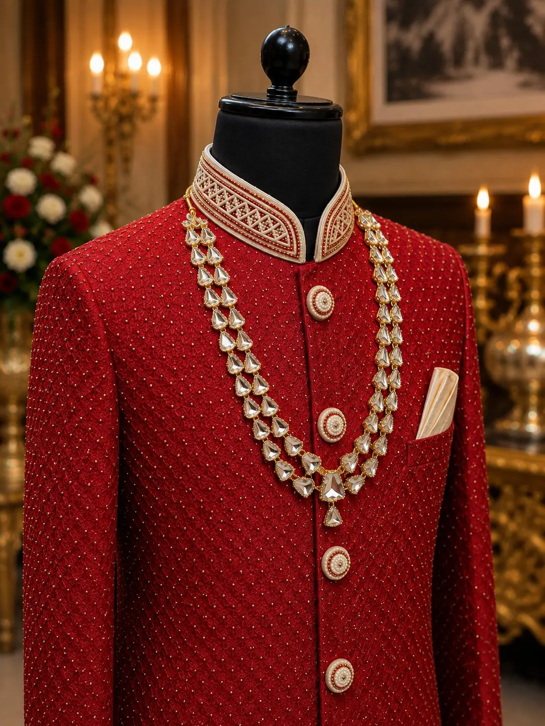 Gold-Tone Crystal Groom Sherwani Necklace Gold-Tone Crystal Groom Sherwani Necklace